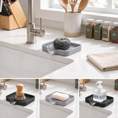 2 Pack Sponge Holder for Kitchen Sink, Silicone Soap Dish with Drain