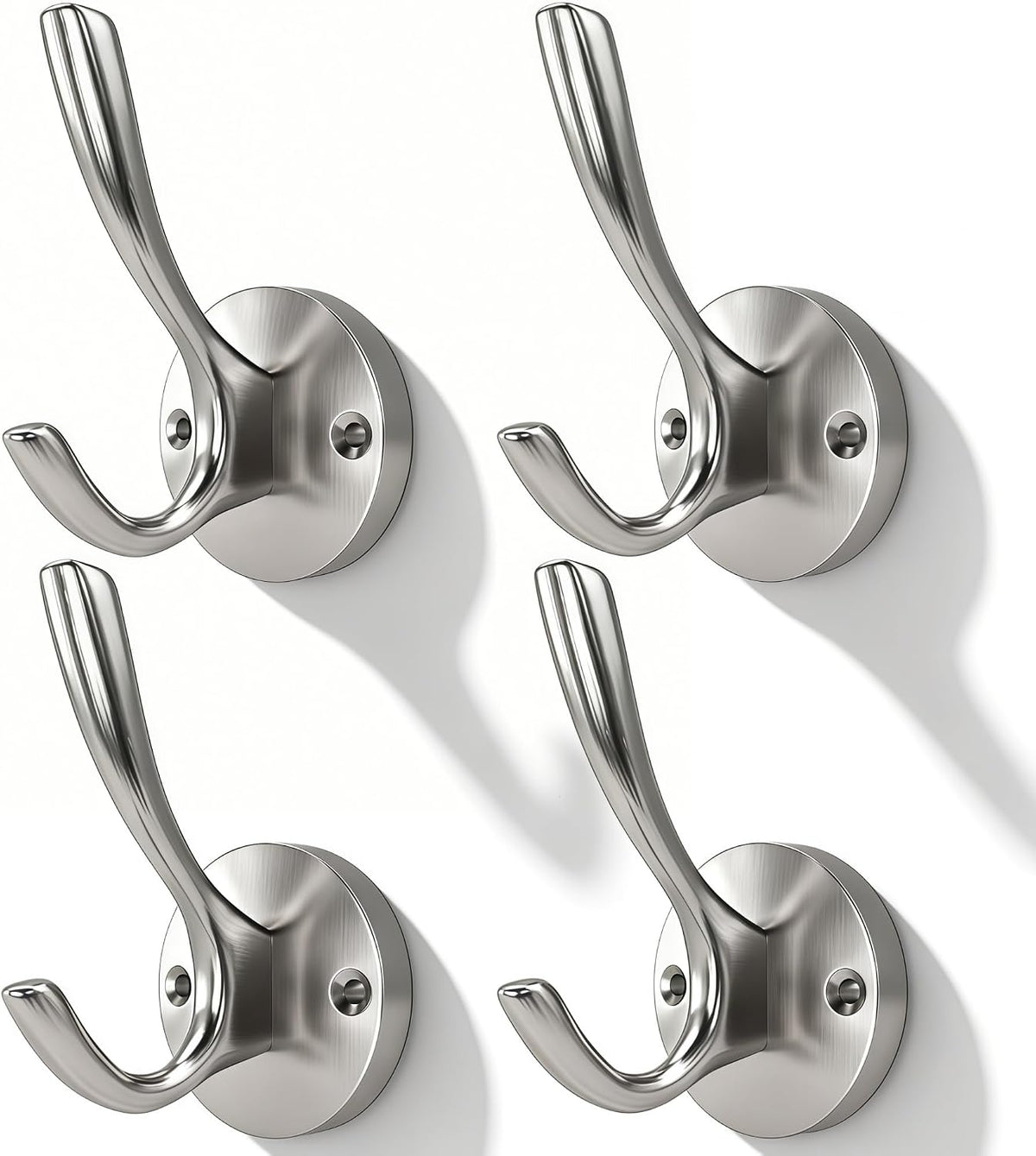 Bath Towel Hooks, Silver Wall Hooks 4 Pack, Livingroom Coat Hook Wall Mount