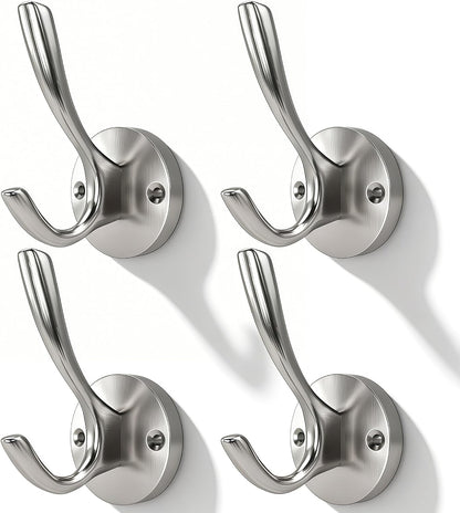 Bath Towel Hooks, Silver Wall Hooks 4 Pack, Livingroom Coat Hook Wall Mount
