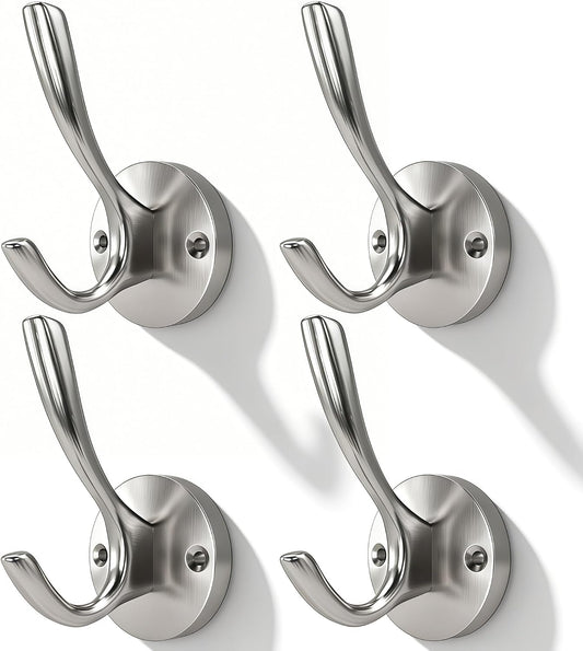 Bath Towel Hooks, Silver Wall Hooks 4 Pack, Livingroom Coat Hook Wall Mount