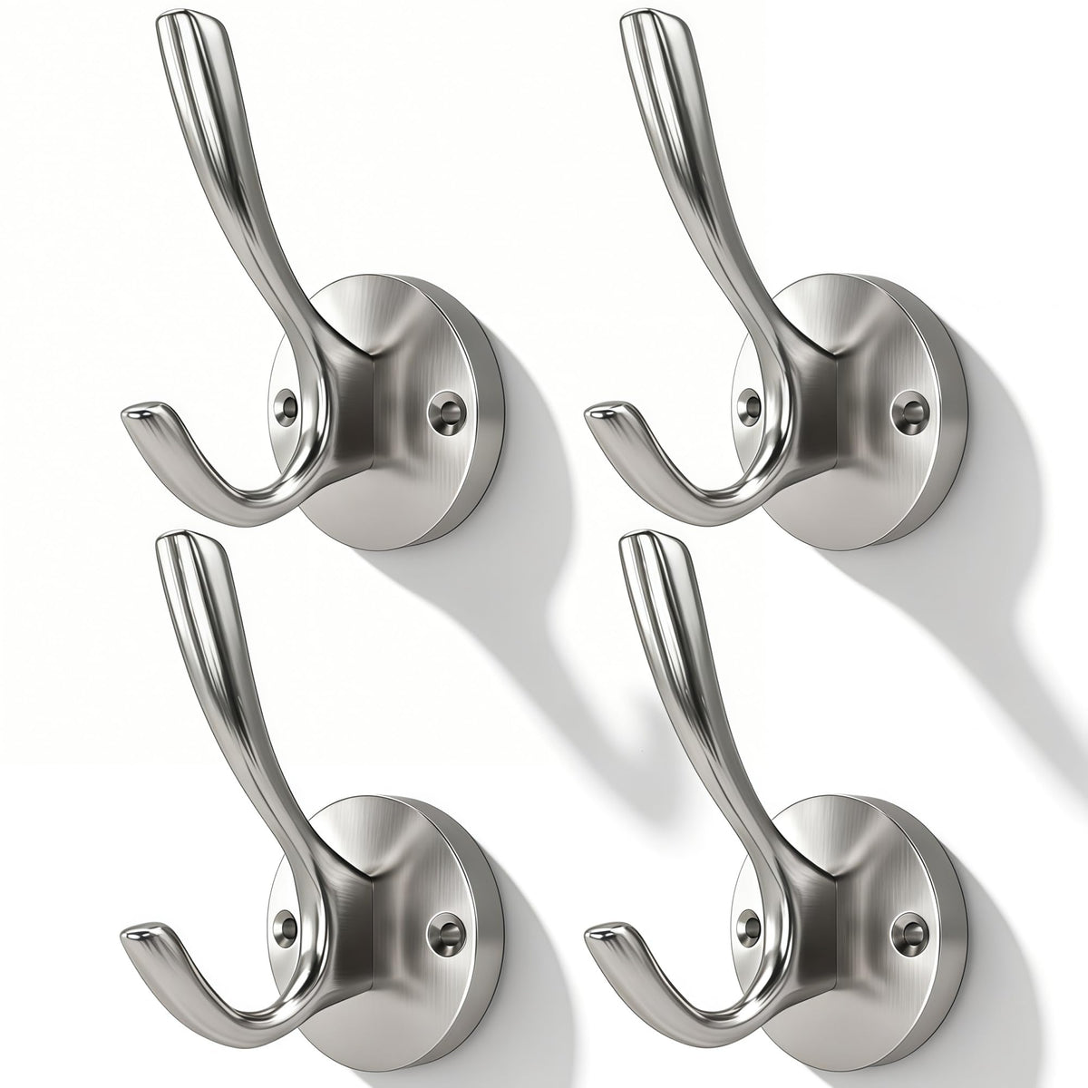 Bath Towel Hooks, Silver Wall Hooks 4 Pack, Livingroom Coat Hook Wall Mount
