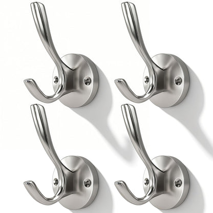 Bath Towel Hooks, Silver Wall Hooks 4 Pack, Livingroom Coat Hook Wall Mount