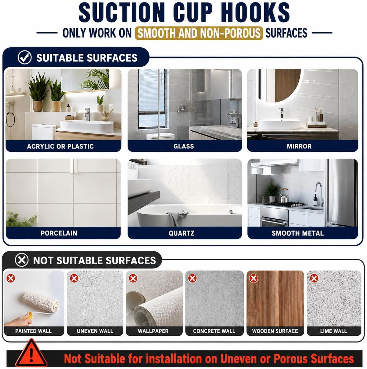MOTAIPEAK Suction Cup Hooks for Shower, No-Drill, Chrome Polished 2-Pack
