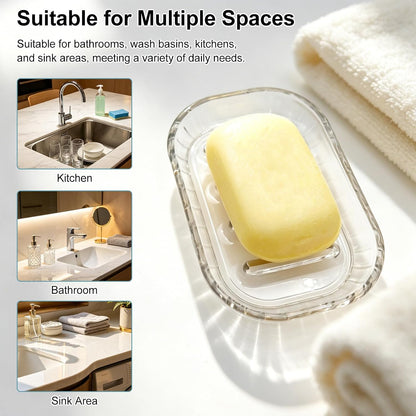 2 Pack Clear Soap Dish Holder for Bar Soap, Bathroom and Shower Soap Tray, Kitchen Sink Soap Saver Dish, Fits Most Soaps