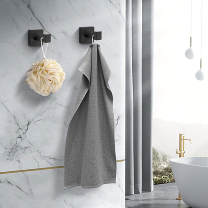 Heavy Duty Stainless Steel Towel Hooks, Wall Mounted Square Robe Hooks for Bathroom, Kitchen, Bedroom, Hotel Matte Black 2 Pack