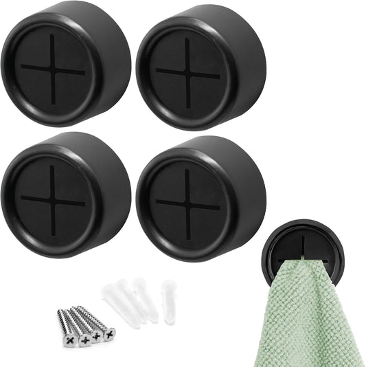 S&T INC. Adhesive Push Towel Hooks, 4 Pack, Matte Black