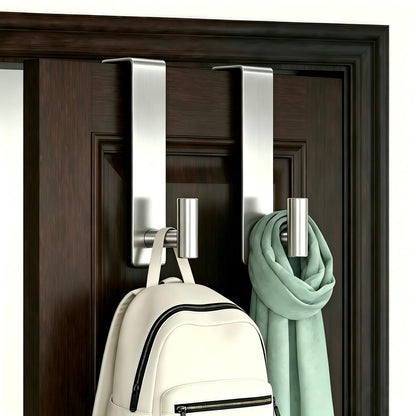 Stainless Steel Over The Door Hooks Heavy Duty, Bathroom Towel Holder Door Mount Coat Rack Towel Rack for Bedroom, Doors Hangers Towel Hooks for Bathroom Dorm Essentials (Black, 2 Pack)