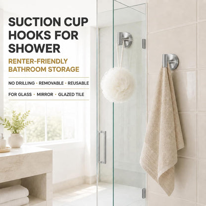 Suction Cup Hooks for Shower - Bathroom Reusable Towel Hooks