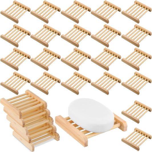 Amyhill 50 Pcs Bamboo Soap Dish Bulk Soap Holder Draining,Wooden Color