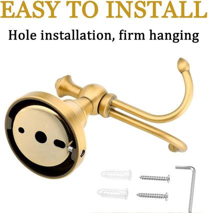 2 Pack Antique Gold Brass Wall-Mounted Bathroom Hooks for Towels and Robes