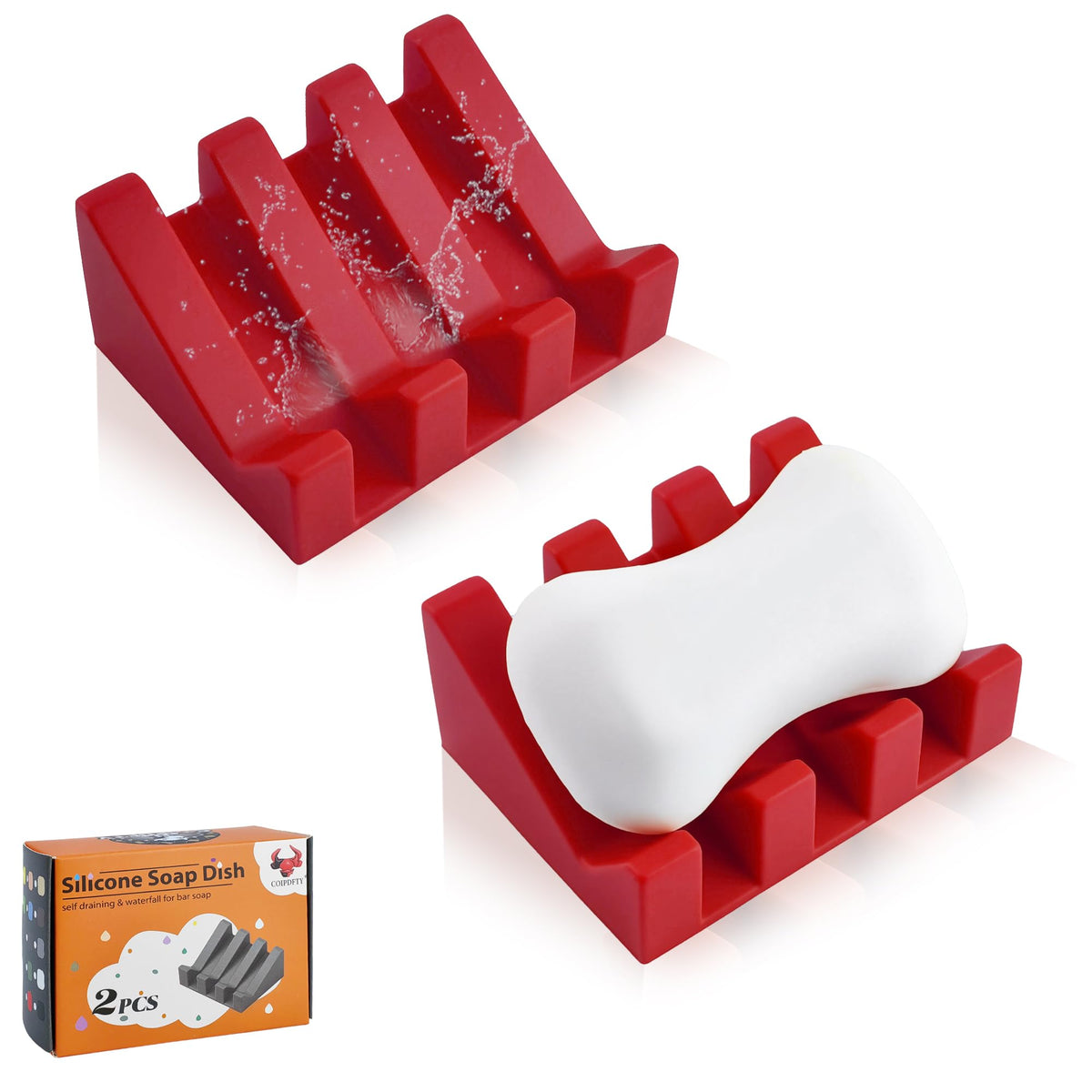Self Draining Soap Dish Holder,Silicone Soap Dish,for Bathroom,Kitchen, Sponges，Can Extend Soap Life，Keep Soap Bars Dry and Easy Cleaning (White,2-Pack)