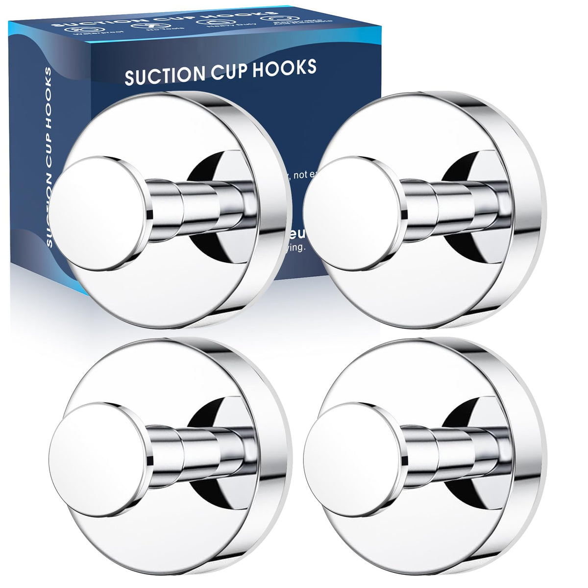 MOTAIPEAK Suction Cup Hooks for Shower, No-Drill, Chrome Polished 2-Pack
