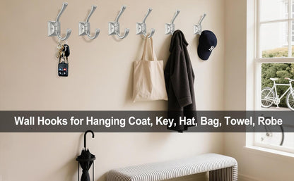 TOFIIGREM 2 Pack Brushed Nickel Towel Robe Hooks, Coat Hooks for Wall Hanging Hat, Key, Bag, Mudroom Hook Entrance Bathroom Door Decorative Heavy Duty Hats Hanger