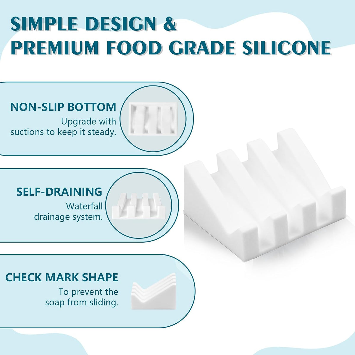 Self Draining Soap Dish Holder,Silicone Soap Dish,for Bathroom,Kitchen, Sponges，Can Extend Soap Life，Keep Soap Bars Dry and Easy Cleaning (White,2-Pack)