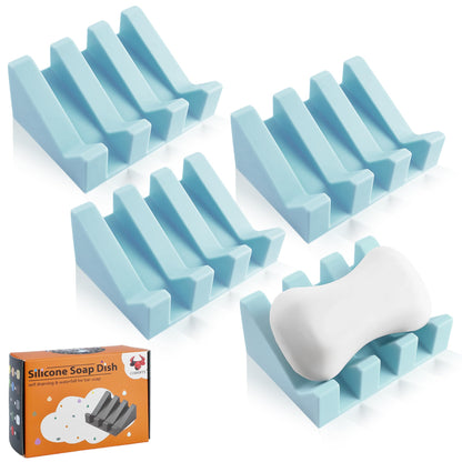 Self Draining Soap Dish Holder,Silicone Soap Dish,for Bathroom,Kitchen, Sponges，Can Extend Soap Life，Keep Soap Bars Dry and Easy Cleaning (White,2-Pack)
