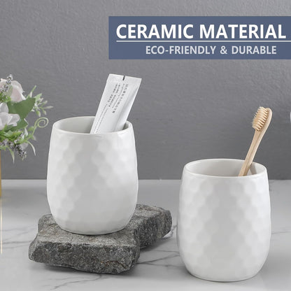 Ceramic Honeycomb Toothbrush Holders for Bathrooms - White Toothbrush Holders, Reusable Toothbrush Cups, Bathroom Tumbler Cups, Mouthwash Cups, Bathroom Counter Organizer