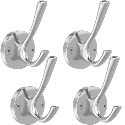 TOFIIGREM Black Towel Hooks, 2 Pack Coat Robe Hook Heavy Duty Metal Double Bathrobe Hook Wall Mounted, Hand Towels Hooks for Cubicle Bathroom Kitchen Closet Garage