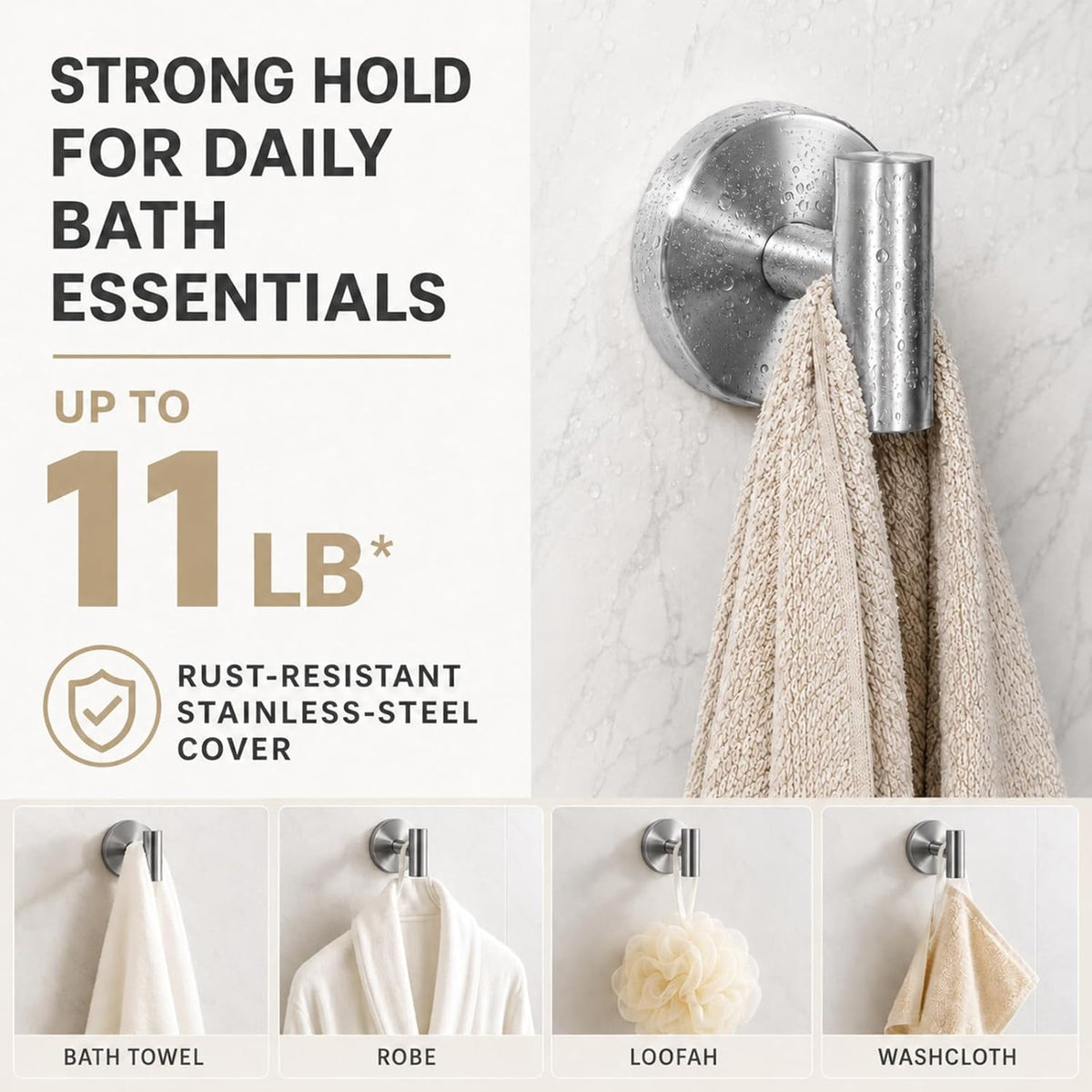 Suction Cup Hooks for Shower - Bathroom Reusable Towel Hooks