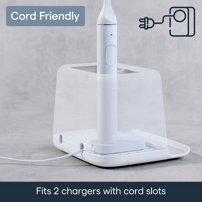 YouCopia The Ledge Toothbrush Holder, 2-Slot, Bathroom Vanity Counter Organizer with Cord Slots, Removable Base and Storage for Phones, Toothpaste and Accessories
