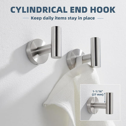 APLusee Brushed Nickel Bathroom Towel Hooks, 2 Pack, 304 Stainless Steel