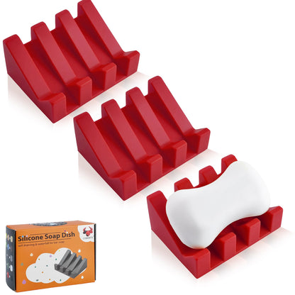 Self Draining Soap Dish Holder,Silicone Soap Dish,for Bathroom,Kitchen, Sponges，Can Extend Soap Life，Keep Soap Bars Dry and Easy Cleaning (White,2-Pack)