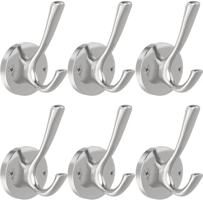 TOFIIGREM Black Towel Hooks, 2 Pack Coat Robe Hook Heavy Duty Metal Double Bathrobe Hook Wall Mounted, Hand Towels Hooks for Cubicle Bathroom Kitchen Closet Garage