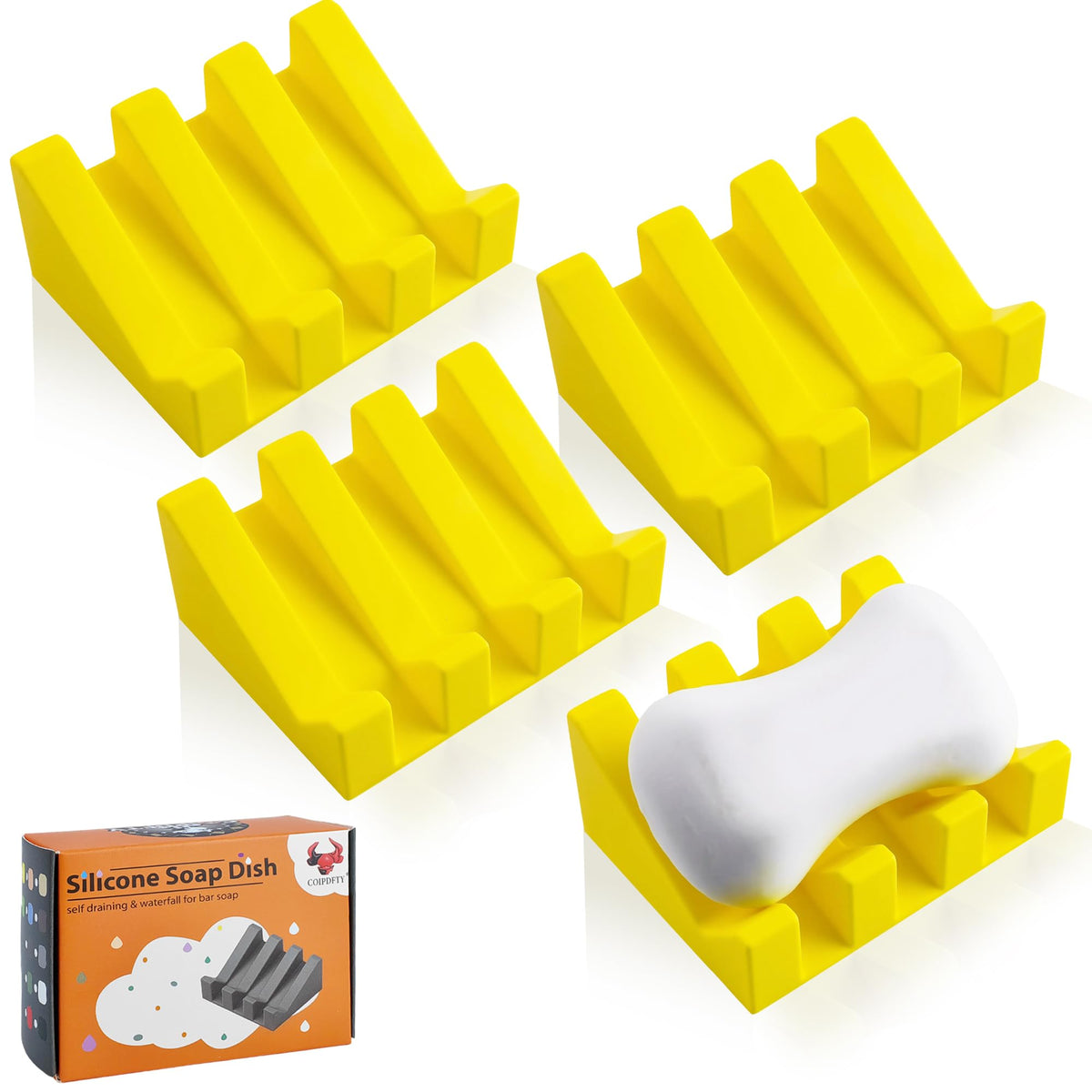 Self Draining Soap Dish Holder,Silicone Soap Dish,for Bathroom,Kitchen, Sponges，Can Extend Soap Life，Keep Soap Bars Dry and Easy Cleaning (White,2-Pack)