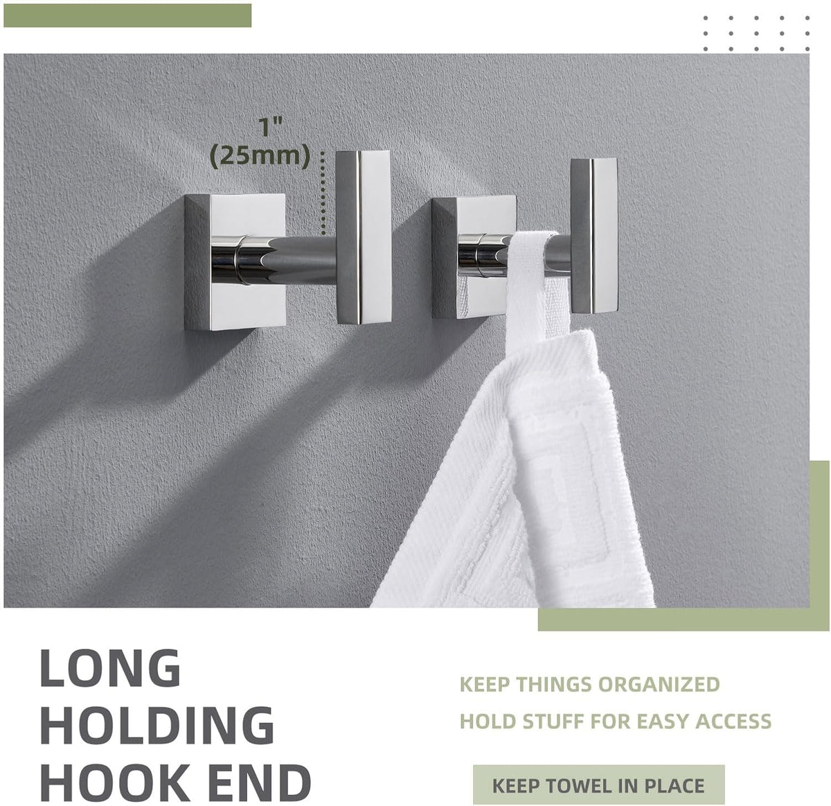 Angle Simple Towel Hooks for Bathroom, Polished Chrome, 2 Pack