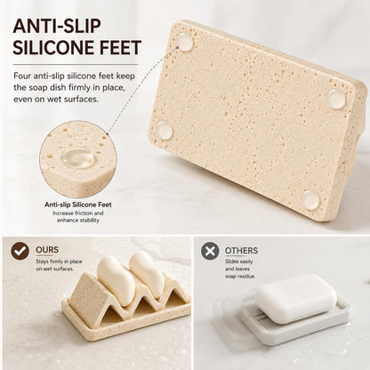 Faux Travertine Soap Dish, Quick-Dry Beige with Removable Drip Tray