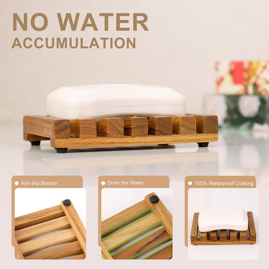 HTB Slotted Bar Soap Holder Teak Wood for Bathroom