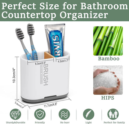 Bamboo Toothbrush Holder for Bathrooms Toothpaste Organizer, Small, White