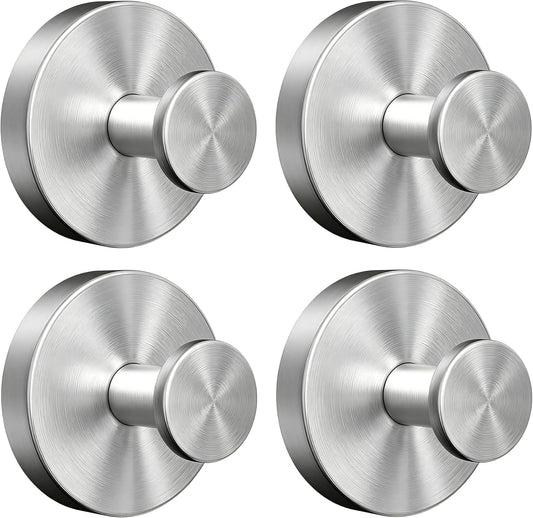 Suction Cup Hooks for Shower & Bathroom – Holds Towels, Robes & Coats on Tile, Glass Doors & Mirrors (Silver, 4-Pack)