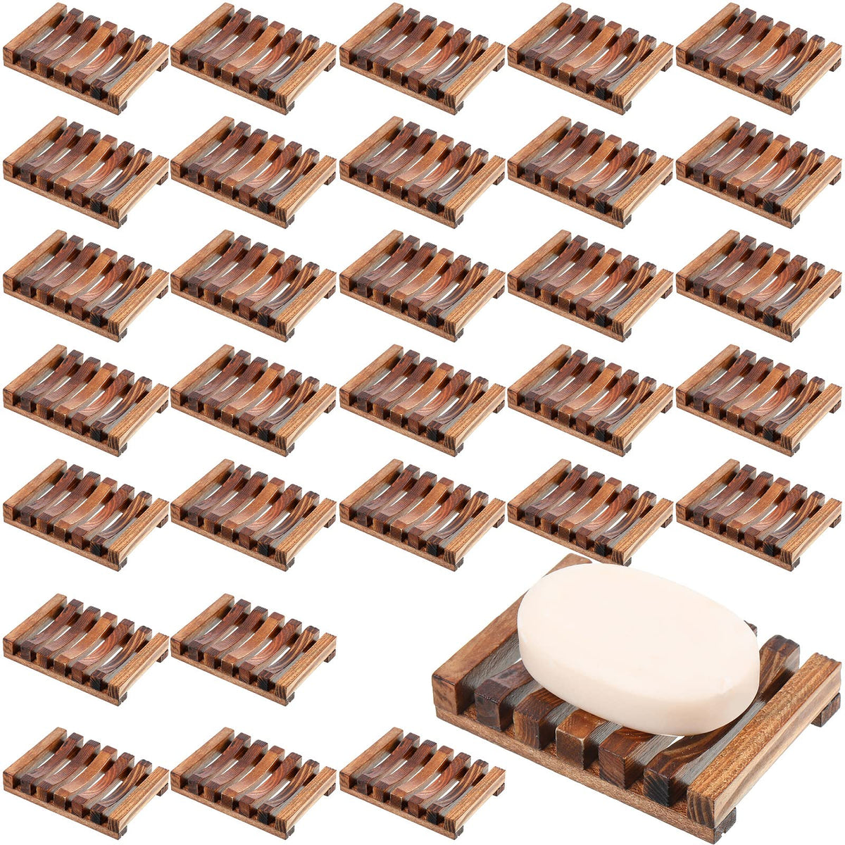 Skylety 50 Pieces Wooden Shower Soap Dish Bulk Soap Holder, Brown Color
