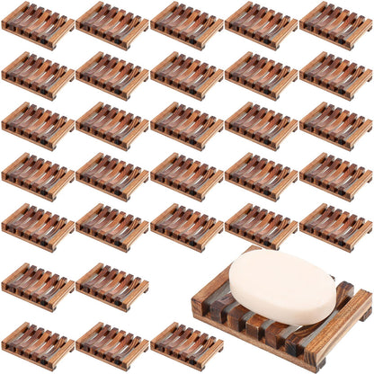 Skylety 50 Pieces Wooden Shower Soap Dish Bulk Soap Holder, Brown Color
