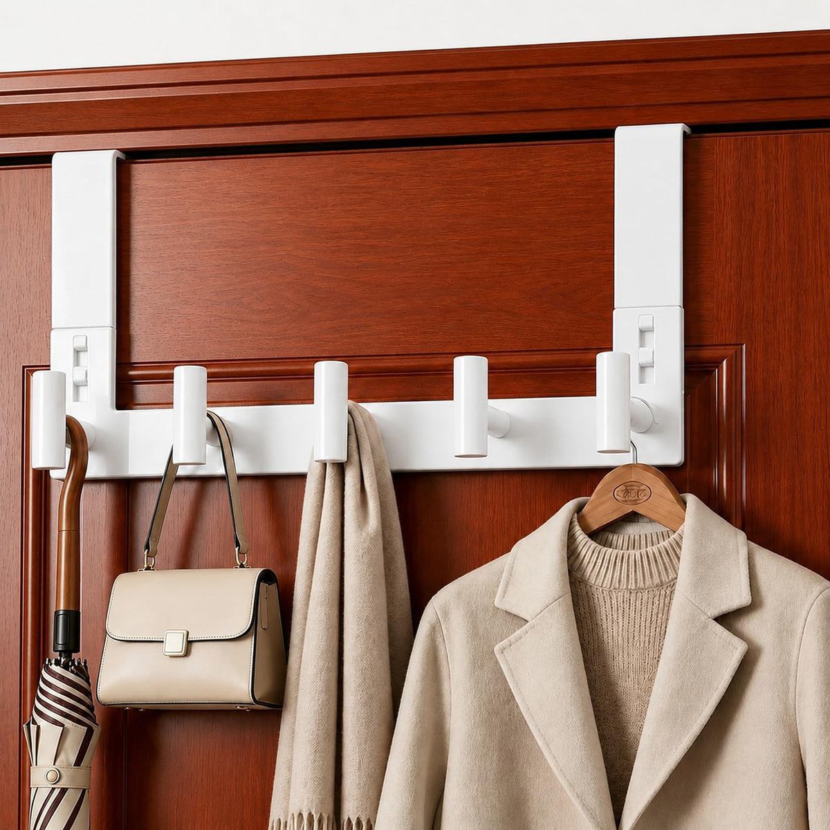 Stainless Steel Over The Door Hooks Heavy Duty, Bathroom Towel Holder Door Mount Coat Rack Towel Rack for Bedroom, Doors Hangers Towel Hooks for Bathroom Dorm Essentials (Black, 2 Pack)