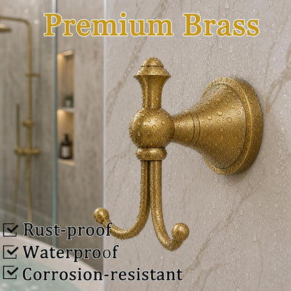 2 Pack Antique Gold Brass Wall-Mounted Bathroom Hooks for Towels and Robes