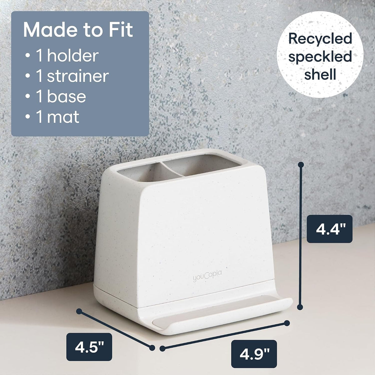 YouCopia The Ledge Toothbrush Holder, 2-Slot, Bathroom Vanity Counter Organizer with Cord Slots, Removable Base and Storage for Phones, Toothpaste and Accessories