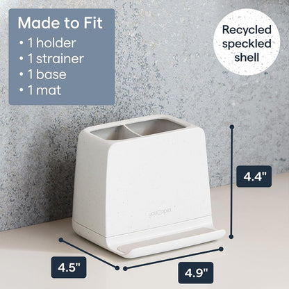 YouCopia The Ledge Toothbrush Holder, 2-Slot, Bathroom Vanity Counter Organizer with Cord Slots, Removable Base and Storage for Phones, Toothpaste and Accessories