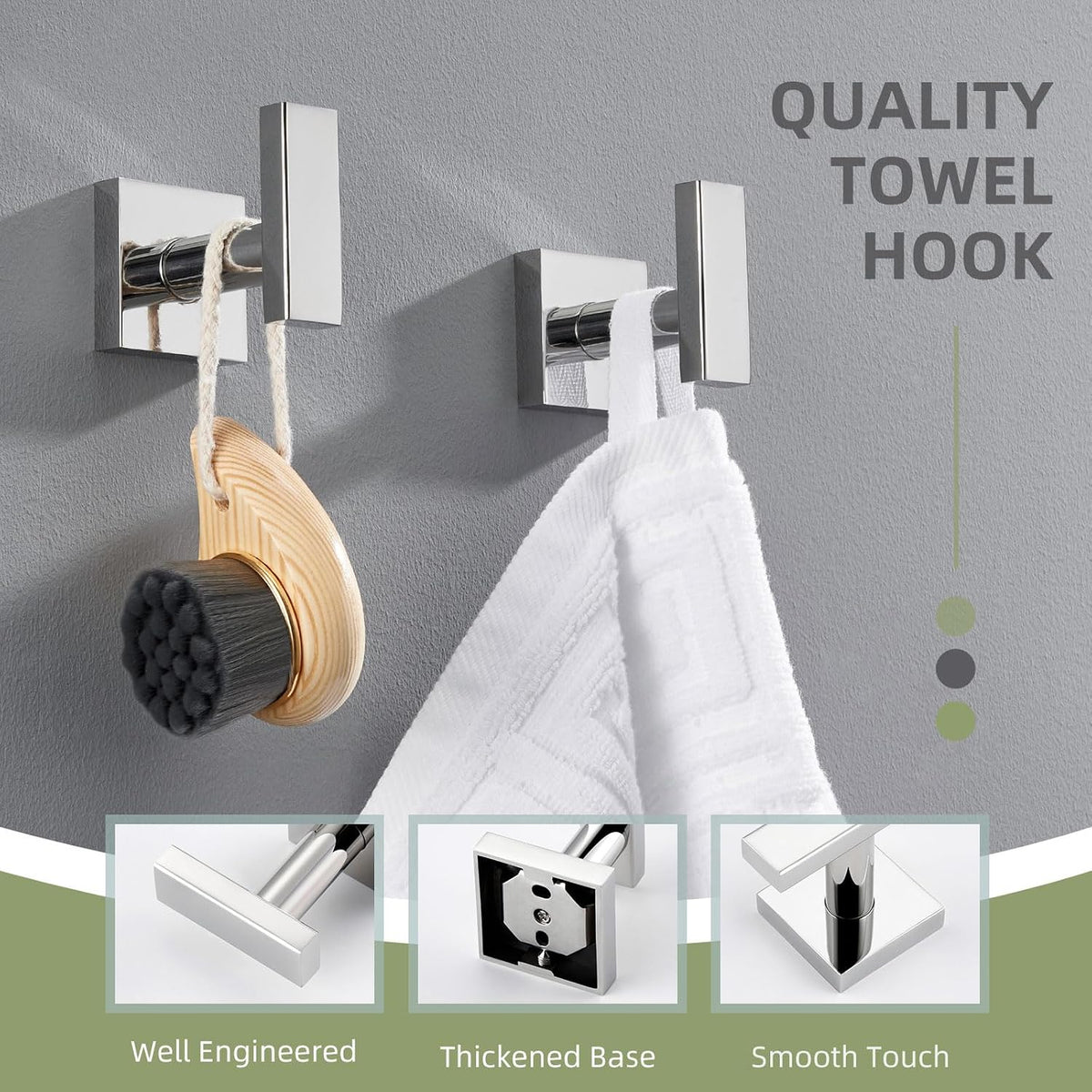 Angle Simple Towel Hooks for Bathroom, Polished Chrome, 2 Pack
