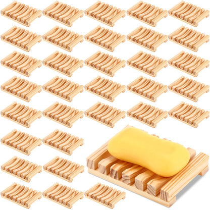 Skylety 50 Pieces Wooden Shower Soap Dish Bulk Soap Holder, Brown Color