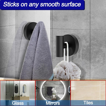 Bntuk Suction Cup Hooks, Removable Shower Hooks for Inside Shower – Towel Hooks for Bathroom Window Glass Mirror Tile, Bath Robe Looafh Hook for Hanging – Waterproof & Rustproof, Black (2 Pack)