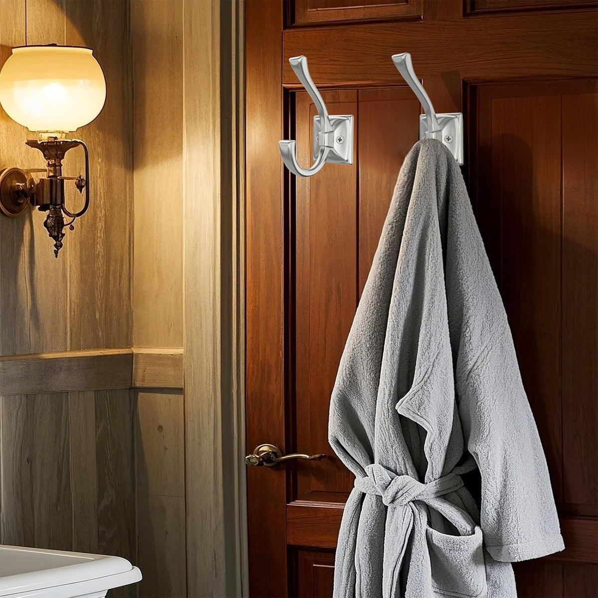 TOFIIGREM 2 Pack Brushed Nickel Towel Robe Hooks, Coat Hooks for Wall Hanging Hat, Key, Bag, Mudroom Hook Entrance Bathroom Door Decorative Heavy Duty Hats Hanger