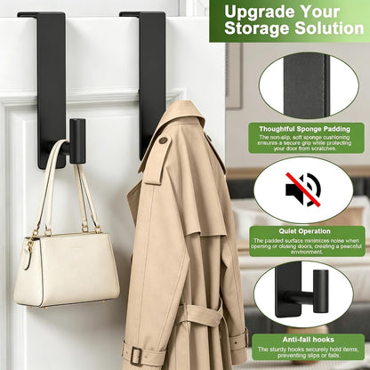 Stainless Steel Over The Door Hooks Heavy Duty, Bathroom Towel Holder Door Mount Coat Rack Towel Rack for Bedroom, Doors Hangers Towel Hooks for Bathroom Dorm Essentials (Black, 2 Pack)